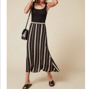 Reformation Black and Tan Striped Midi Skirt